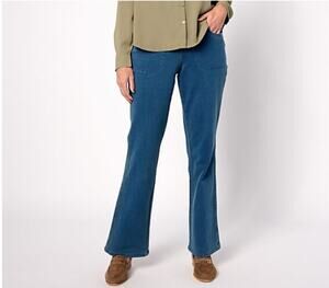 Quacker Factory Large Vintage Blue Jeans DreamJeannes Flat Waist Bootcut A625713